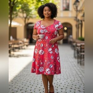 Red Sugar Skull Dress Hot Topic Style 3XL Goth Day of the Dead Floral Skater